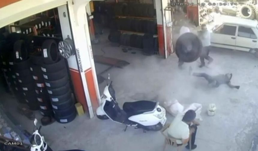 Lastik tamir sırasında bomba gibi patladı